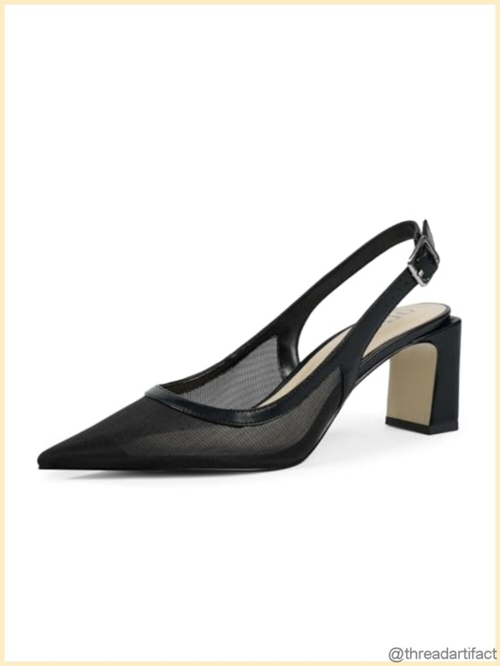 Pumps Pointed Toe Chunky Block Heel Slingback Mesh Faux Leather